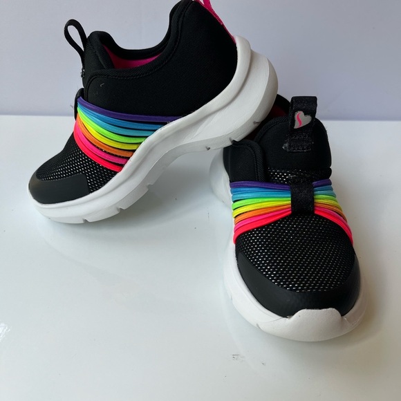 Lil' Skechers Girls size 6 Black & Rainbow Slip-On Sneakers - Picture 2 of 9